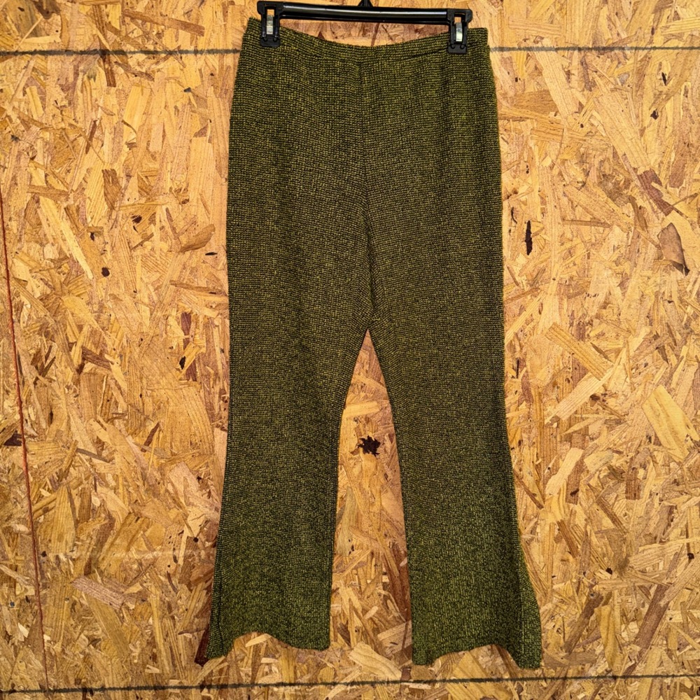 Moss Green Tweed Split Flare Leg Pants Hippie Retro Festival made in USA size 6